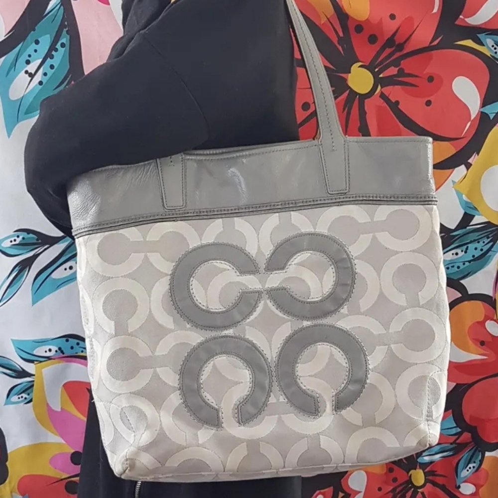 COACH Audrey 17035 Shoulder Bag, Grey White Tote Bag